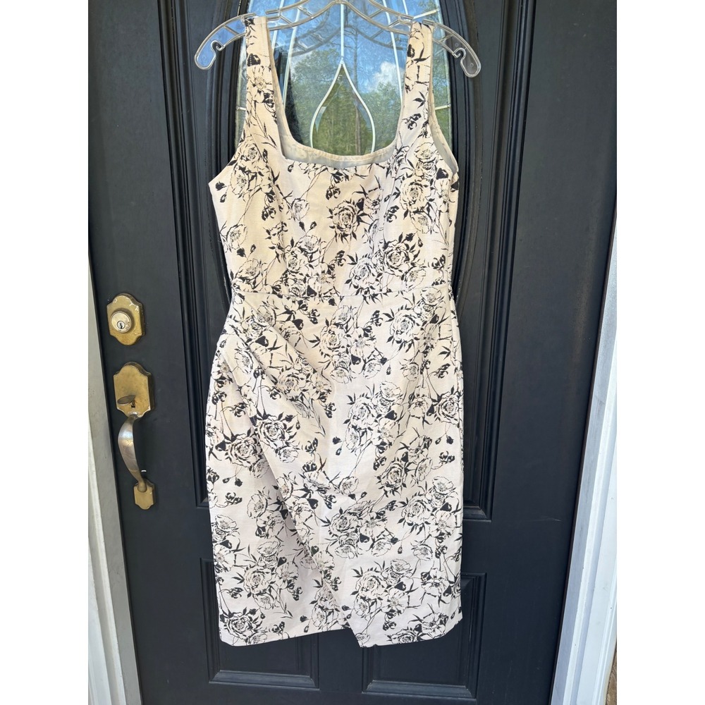 Donna Karan New York Floral Metallic Jacquard Ruched Sheath Dress Cream Black 6